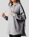 Drawstring Slit Long Sleeve Hoodie