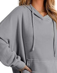 Drawstring Slit Long Sleeve Hoodie