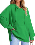 Drawstring Slit Long Sleeve Hoodie