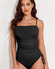 Black Drawstring Spaghetti Strap One-Piece Swimwear