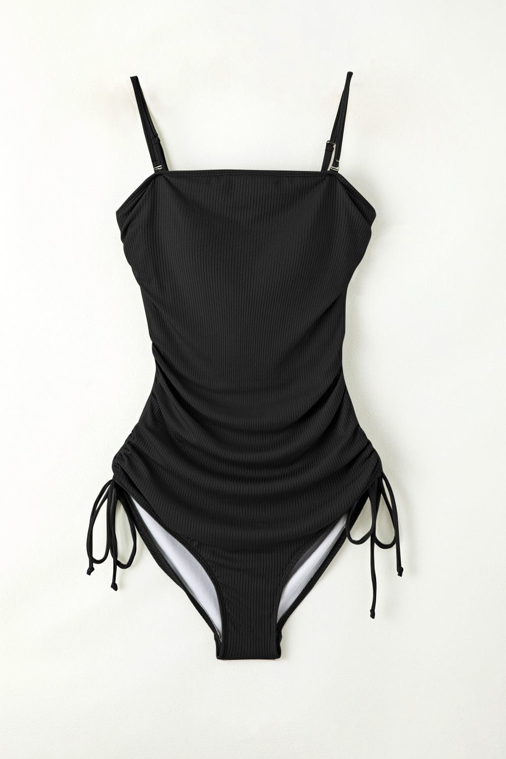 White Smoke Drawstring Spaghetti Strap One-Piece Swimwear