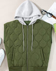 Drawstring Zip Up Hooded Vest Coat