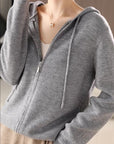 Drawstring Zip Up Long Sleeve Hooded Sweater