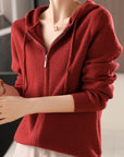 Drawstring Zip Up Long Sleeve Hooded Sweater