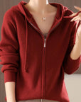 Drawstring Zip Up Long Sleeve Hooded Sweater