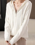 Drawstring Zip Up Long Sleeve Hooded Sweater