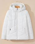 Drawstring Zip Up Long Sleeve Hooded Winter Coat