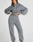 Light Gray Dropped Shoulder Hooded Top and Pants Active Set