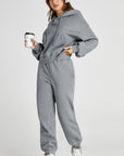 Light Gray Dropped Shoulder Hooded Top and Pants Active Set