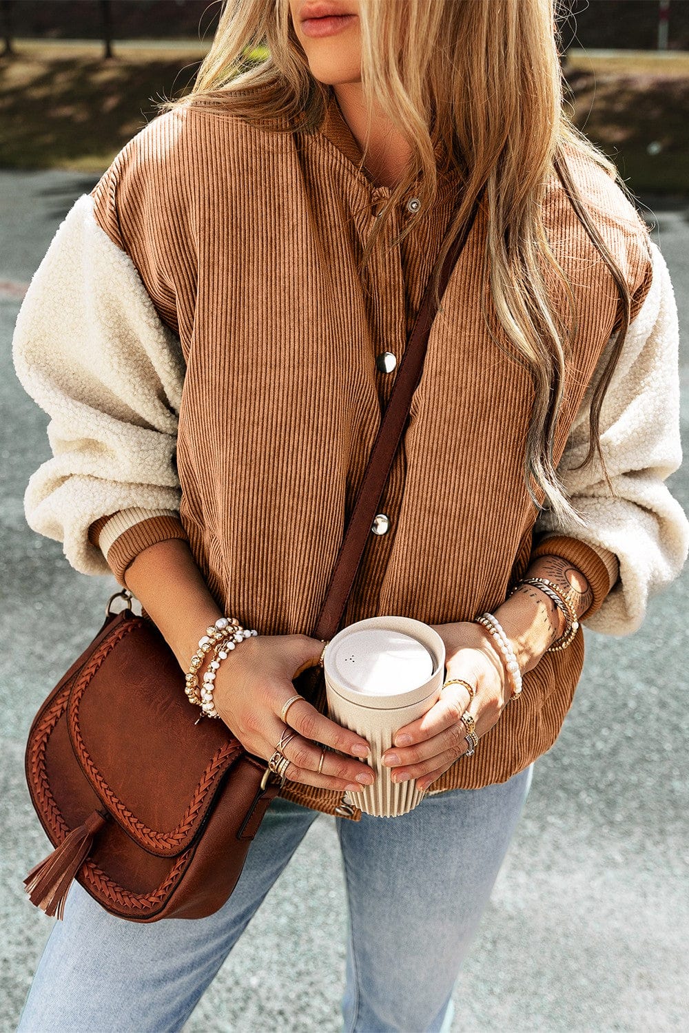 Tan Dropped Shoulder Long Sleeve Jacket