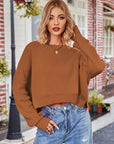 Dropped Shoulder Round Neck Long Sleeve Knit Top