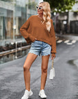 Dropped Shoulder Round Neck Long Sleeve Knit Top