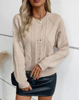 Cable-Knit Round Neck Button Up Cardigan