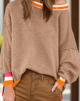 Contrast Round Neck Long Sleeve Sweater