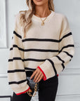 Striped Round Neck Dropped Shoulder Sweater