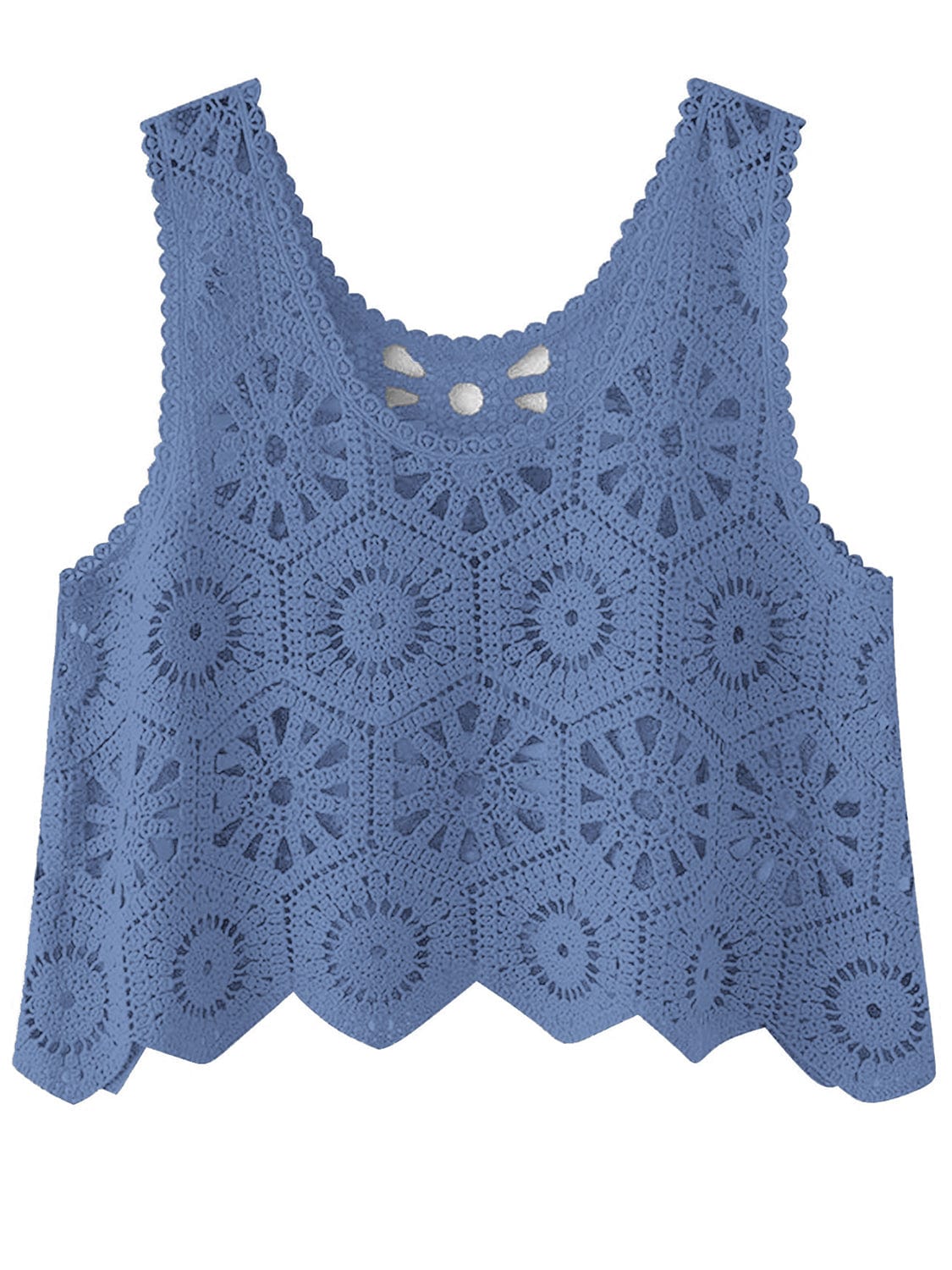 Slate Gray Openwork Round Neck Knit Vest