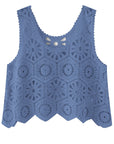 Slate Gray Openwork Round Neck Knit Vest