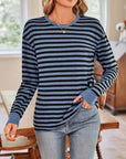 Lovelet Striped Round Neck Long Sleeve T-Shirt