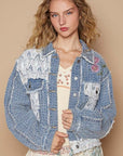 POL Crochet Patch Embroidered Button Up Jacket