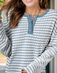 Striped Round Neck Dropped Shoulder Long Sleeve Top