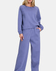 Zenana Round Neck Raglan Sleeve Top and Elastic Waist Pants Set