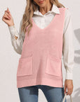 Light Gray Pocketed V-Neck Sweater Vest