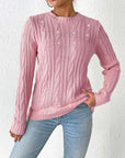 Cable-Knit Round Neck Long Sleeve Sweater