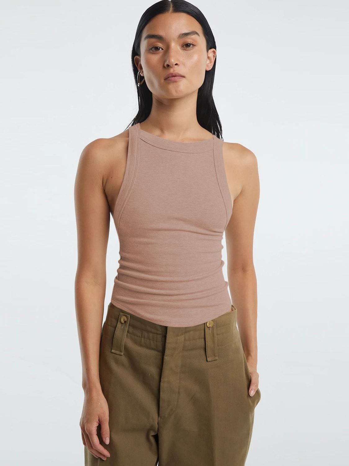 Light Gray Halter Neck Ribbed Cropped Top