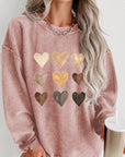 Heart Round Neck Dropped Shoulder Sweatshirt