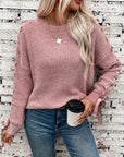 Lace Up Round Neck Long Sleeve Sweater