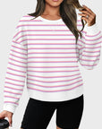 Lovelet Striped Round Neck Long Sleeve Sweatshirt