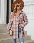 Plaid Collared Neck Long Sleeve Shirt