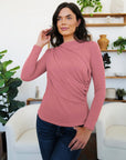 Light Gray Ruched Mock Neck Long Sleeve T-Shirt