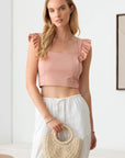 Light Gray Le Lis Ruffled Cap Sleeve Square Neck Crop Top