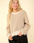 VERY J Exposed Seam Cropped Striped Slit Sweater