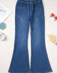 Dark Slate Blue Elastic Waist Bootcut Jeans with Pockets