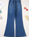 Dark Slate Blue Elastic Waist Bootcut Jeans with Pockets