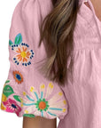 Rosy Brown Embroidered Tie Neck Half Sleeve Blouse