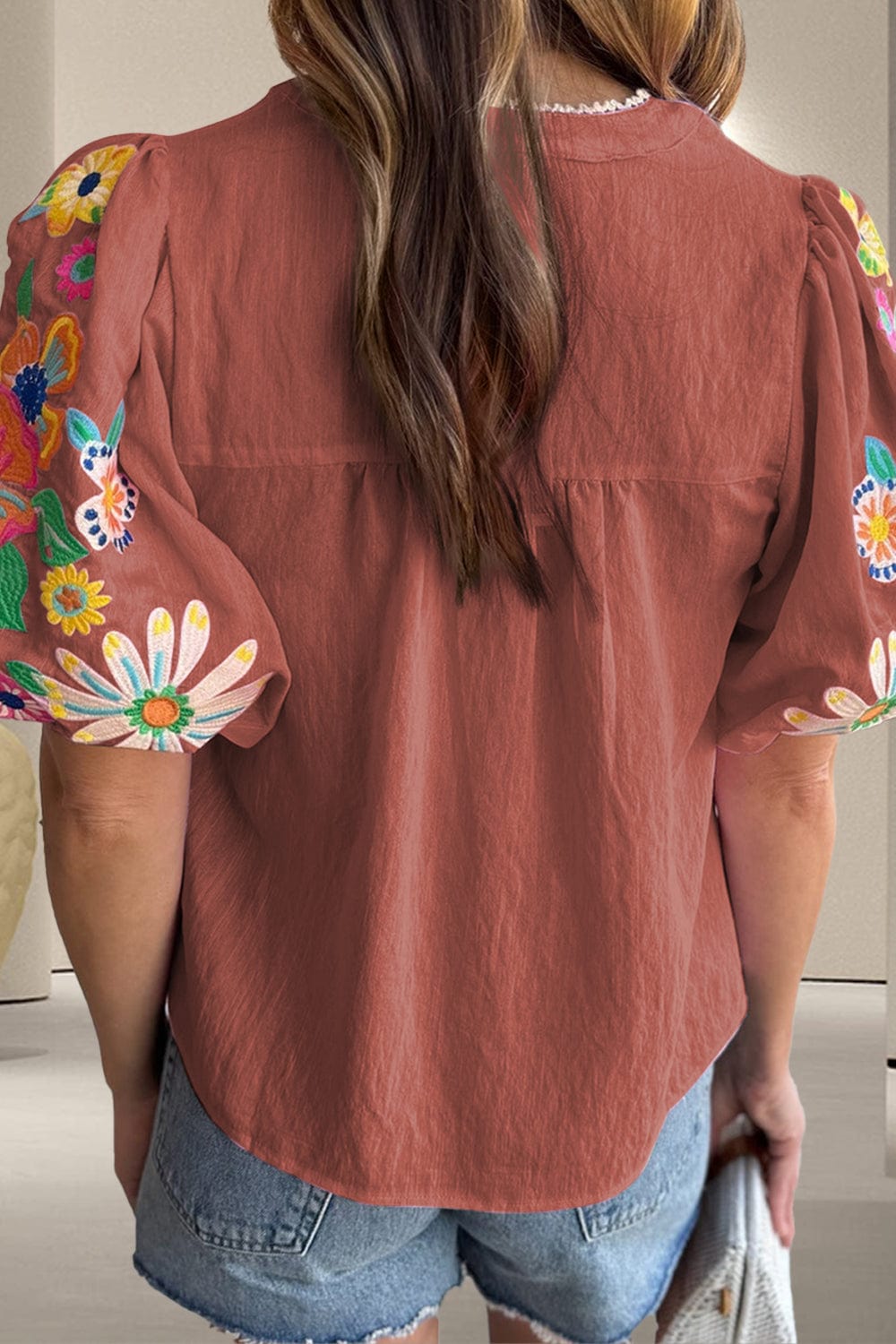 Sienna Embroidered Tie Neck Half Sleeve Blouse