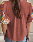 Sienna Embroidered Tie Neck Half Sleeve Blouse