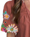 Sienna Embroidered Tie Neck Half Sleeve Blouse