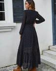 Embroidered V-Neck Long Sleeve Dress