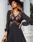 Embroidered V-Neck Long Sleeve Dress