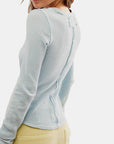 Beige Exposed Seam Round Neck Long Sleeve T-Shirt