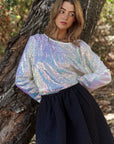 J.NNA Sequin Long Sleeve Crop T-Shirt