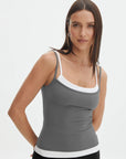 Dark Slate Gray Faux Layered Square Neck Cropped Cami