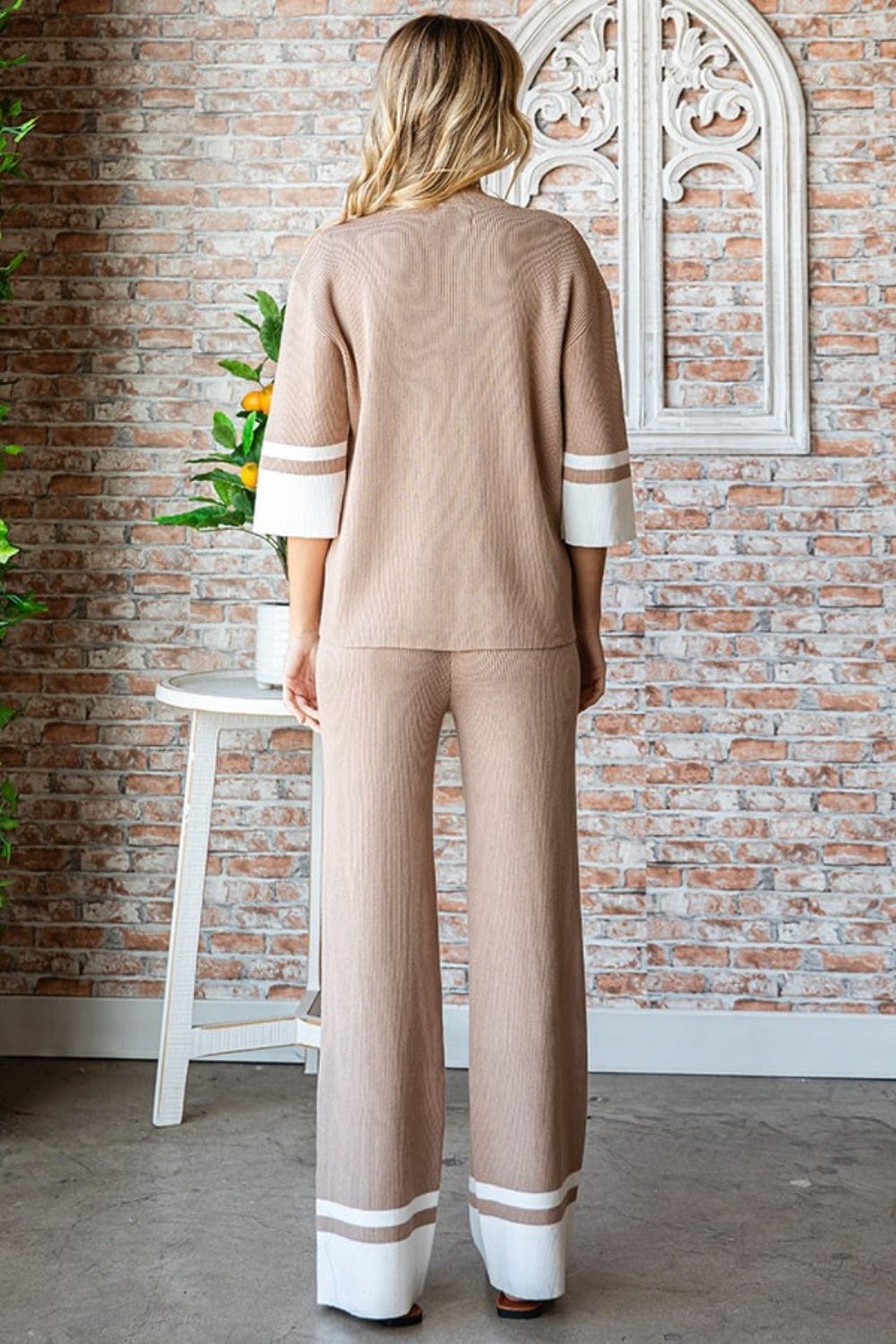 Gray First Love Contrast Ribbed Knit Pants