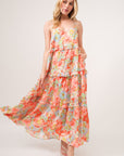 Light Gray And The Why Floral Ruffled Tiered Maxi Adjustable Strap Cami Dress