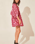 Floral Tie Neck Lantern Sleeve Dress