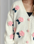 Flower Button Down V-Neck Long Sleeve Cardigan